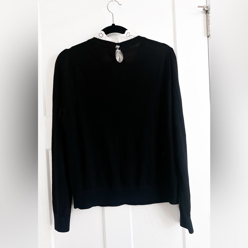 Veronica Beard Levina Sweater Black Women Ruffle Collar Pullover Top Size L - Picture 8 of 11